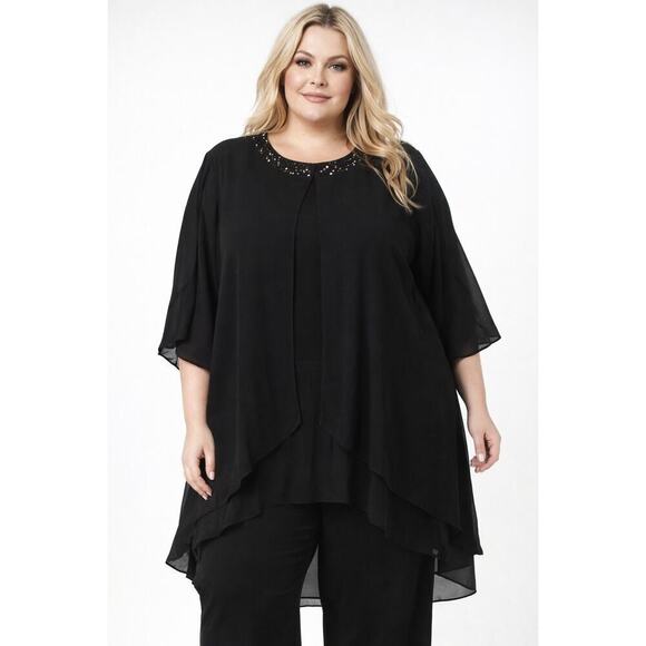 Hanna Nikole Other - NEW Hanna Nikole Women's 18W 2 Pc Black Chiffon Pant Suit Formal Flowy Plus Size
